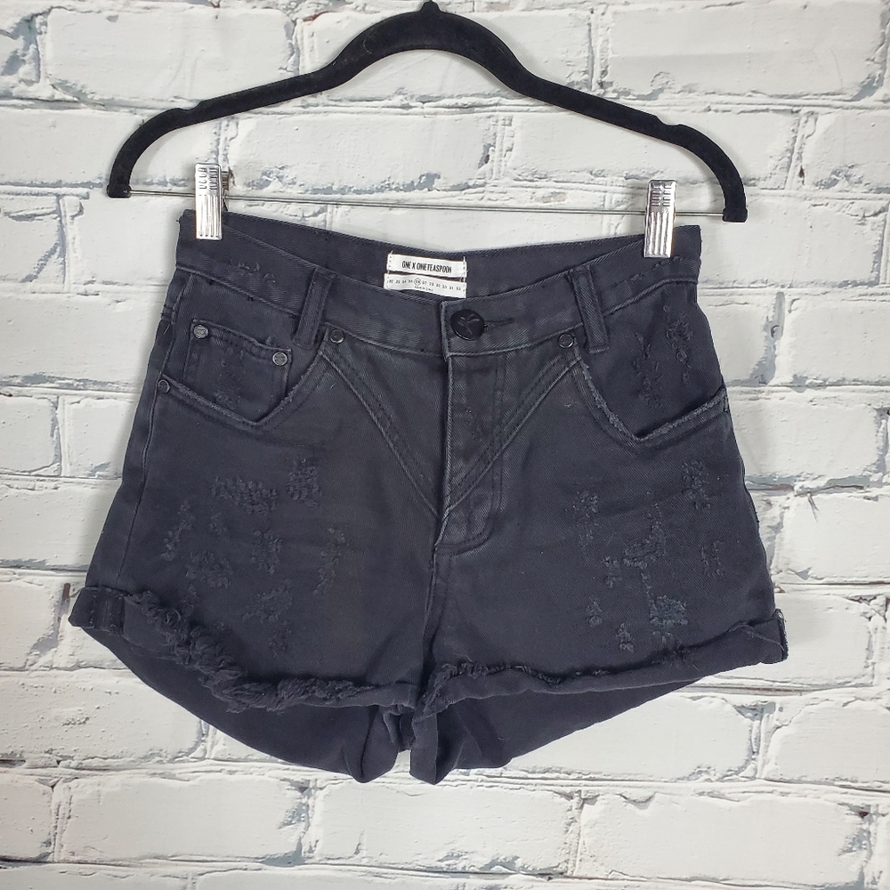 One Teaspoon Hawks High Rise Black Distressed Shorts